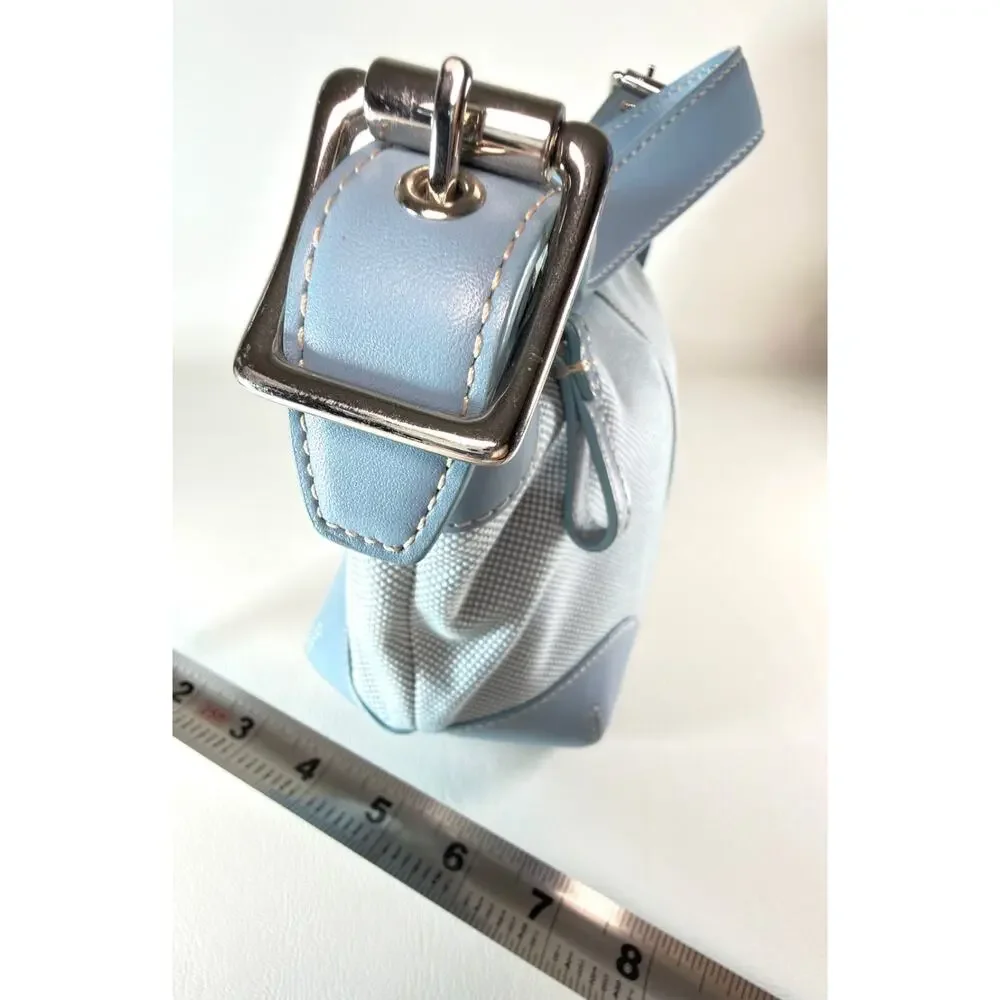 COACH 1839 VINTAGE Light Blue Canvas Leather Demi Hobo Shoulder Bag Purse MINT